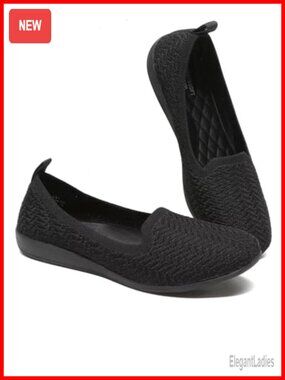 Women's Round Toe Loafer Flats Slip-On Knit Dress Shoes